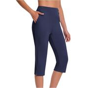 Keepink Capris Pants for Women UK Summer High Waisted Wide Leg Leggings Pull On Stretch Dressy Casual Trousers Yoga 3/4 Shorts with Pockets Work Office Business Lounge Bottoms