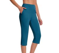 Keepink Capris Pants for Women UK Summer High Waisted Wide Leg Leggings Pull On Stretch Dressy Casual Trousers Yoga 3/4 Shorts with Pockets Work Office Business Lounge Bottoms