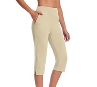 Keepink Capris Pants for Women UK Summer High Waisted Wide Leg Leggings Pull On Stretch Dressy Casual Trousers Yoga 3/4 Shorts with Pockets Work Office Business Lounge Bottoms