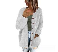 Keepink Cardigan Women Warm Teddy Bear Fluffy Coat Ladies Fleece Jacket Long Open Front Button Cardigans Oversized Long Sleeve Sherpa Lined Outerwear Casual Jumper Sweatshirts UK