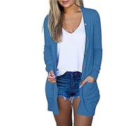 Keepink Cardigans for Women UK Long Sleeve Open Front Jumper Solid Elegant Longline Cardigan Casual Jacket Lightweight Soft Outerwear Women's Cardigans with Pockets
