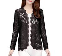 Keepink Cardigans for Women UK Open Front Waterfall Sheer Shrugs Lightweight Floral Lace Cardigan Plus Size Long Sleeve Outwear Ladies Tops Elegant Cover Up for Evening Dresses