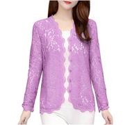 Keepink Cardigans for Women UK Open Front Waterfall Sheer Shrugs Lightweight Floral Lace Cardigan Plus Size Long Sleeve Outwear Ladies Tops Elegant Cover Up for Evening Dresses