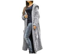 Keepink Cardigans for Women UK Plus Size 8-22 Chunky Knit Open Front Maxi Cardigan Longline Sweater Winter Hooded Coat with Pocket Oversized Hoodies Sweatshirt Outerwear