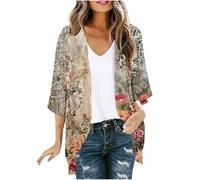 Keepink Cardigans for Women UK Plus Size Long Cardigan 3/4 Sleeve Open Front Lightweight Shrugs Floral Printed Chiffon Kimono Cardigans Summer Beach Cover Up Top S-5XL Sale