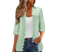 Keepink Cardigans for Women UK Sale 3/4 Sleeve Lace Trim Cardigan Plain Lightweight Open Front Cover Up Summer Casual Cardigans Draped Loose Shawl Blouse Ladies Tops Shrugs