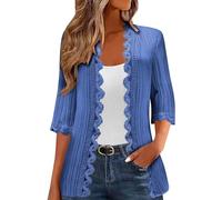 Keepink Cardigans for Women UK Sale 3/4 Sleeve Lace Trim Cardigan Plain Lightweight Open Front Cover Up Summer Casual Cardigans Draped Loose Shawl Blouse Ladies Tops Shrugs