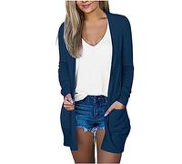 Keepink Cardigans for Women UK Sale Long Sleeve Open Front Jumper Solid Elegant Longline Cardigan Casual Jacket Lightweight Soft Outerwear Women's Cardigans with Pockets Clearance