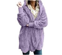 Keepink Cardigans for Women UK Sale Winter Fleece Jackets Solid Casual Long Hoodie Fluffy Fuzzy Sherpa Coats with Hood Autumn Winter Warm Overcoat Tops Ladies Outwear Plus Size 6/20