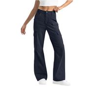 Keepink Cargo Trousers Women Casual Baggy Wide Leg Pants Solid Button Zipper Trouser Long Leg Work Pant Stretch High Waist Straight Leg Joggers with Pockets Petite Y2K Streetwear