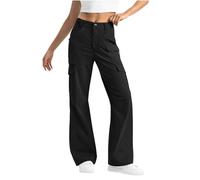 Keepink Cargo Trousers Women Casual Baggy Wide Leg Pants Solid Button Zipper Trouser Long Leg Work Pant Stretch High Waist Straight Leg Joggers with Pockets Petite Y2K Streetwear