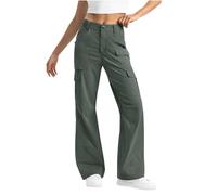 Keepink Cargo Trousers Women Casual Baggy Wide Leg Pants Solid Button Zipper Trouser Long Leg Work Pant Stretch High Waist Straight Leg Joggers with Pockets Petite Y2K Streetwear