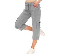 Keepink Cargo Trousers Women UK Straight Leg Crop Jogger Pants Drawstring Elasticated Waist Bottom Cotton Stretch Sweatpants with Pockets Womens Cropped Cargo Capri Trouser