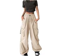 Keepink Cargo Trousers Women Wide Leg Elasticated High Waisted Pants Stretch Work Combat Bottoms Joggers Casual Bootcut Trouser with Pockets Hiking Walking Teen School Streetwear