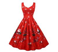 Keepink Christmas Dresses for Women UK 50s 60s Sleeveless Cocktail Dress Xam Tree Santa Snow Printed Prom Party Dress Cosplay Outfits Ugly Dress Swing Evening Dresses Clearance