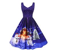 Keepink Christmas Dresses for Women UK 50s 60s Sleeveless Cocktail Dress Xam Tree Santa Snow Printed Prom Party Dress Cosplay Outfits Ugly Dress Swing Evening Dresses Clearance