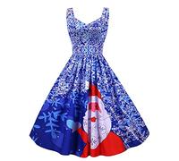 Keepink Christmas Dresses for Women UK 50s 60s Sleeveless Cocktail Dress Xam Tree Santa Snow Printed Prom Party Dress Cosplay Outfits Ugly Dress Swing Evening Dresses Clearance
