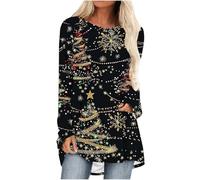 Keepink Christmas Jumper Women Oversized Longline Long Sleeve Tops Funny Wine Glass Jumpers Novelty Glitter Xmas Tree Graphic Sweatshirts Holiday Pullover Ladies Tunic Top for Leggings