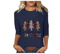 Keepink Christmas Shirts for Women UK Crewneck 3/4 Sleeve Pullover Tops Cute Xmas Graphic Sweatshirt Funny Jumper Elegant Loose Tunic Top Ladies Dressy Casual Blouse Large 8-22 Sale