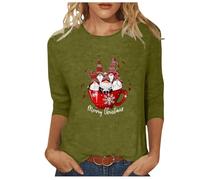 Keepink Christmas Shirts for Women UK Crewneck 3/4 Sleeve Pullover Tops Cute Xmas Graphic Sweatshirt Funny Jumper Elegant Loose Tunic Top Ladies Dressy Casual Blouse Large 8-22 Sale