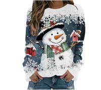 Keepink Christmas Sweatshirts for Women UK Novelty Xmas Jumpers Funny Snowman Printed Pullover Tops Loose Tunic Blouses Activewear Going Out Shirts Tees Plus Size 8-22 Clearance