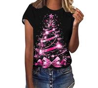 Keepink Christmas Tops for Women UK Plus Size Short Sleeve T Shirts Christmas Red Wine Glass Printed Pullover Shirts Novelty Graphic Xmas Tree Sweatshirt Ladies Casual Jumper