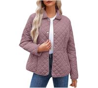 Keepink Coats for Women UK Winter Quilted Jackets Long Sleeve Button Down Diamond Puffer Jacket Solid Casual Bomber Outerwear Lightweight Warm Coat with Pockets Relaxed Fit Trendy Down Coats