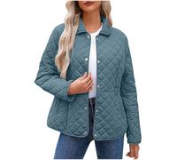 Keepink Coats for Women UK Winter Quilted Jackets Long Sleeve Button Down Diamond Puffer Jacket Solid Casual Bomber Outerwear Lightweight Warm Coat with Pockets Relaxed Fit Trendy Down Coats