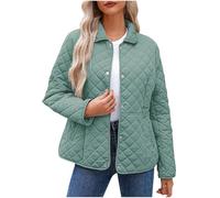 Keepink Coats for Women UK Winter Quilted Jackets Long Sleeve Button Down Diamond Puffer Jacket Solid Casual Bomber Outerwear Lightweight Warm Coat with Pockets Relaxed Fit Trendy Down Coats