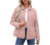 Keepink Coats for Women UK Winter Quilted Jackets Long Sleeve Button Down Diamond Puffer Jacket Solid Casual Bomber Outerwear Lightweight Warm Coat with Pockets Relaxed Fit Trendy Down Coats