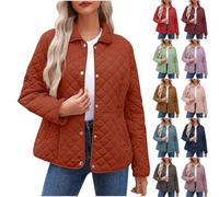 Keepink Coats for Women UK Winter Quilted Jackets Long Sleeve Button Down Diamond Puffer Jacket Solid Casual Bomber Outerwear Lightweight Warm Coat with Pockets Relaxed Fit Trendy Down Coats