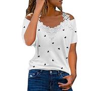 Keepink Cold Shoulder Tops for Women UK Clearance Casual Summer V-Neck Strapless Shirts Blouses Sexy Lace Camis Blouse Fashion Printed Flowy Tunic Tops Basic T Shirts