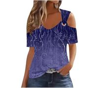 Keepink Cold Shoulder Tops for Women UK Plus Size 8-22 Blouse Womens Summer Tops Short Sleeve V Neck T Shirts Eleagnt Shirt Dressy Casual Top Going Out Pullover Trendy Clothes Sale A Purple