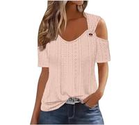Keepink Cold Shoulder Tops for Women UK Plus Size 8-22 Blouse Womens Summer Tops Short Sleeve V Neck T Shirts Eleagnt Shirt Dressy Casual Top Going Out Pullover Trendy Clothes Sale