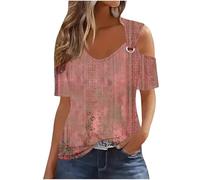 Keepink Cold Shoulder Tops for Women UK Plus Size 8-22 Blouse Womens Summer Tops Short Sleeve V Neck T Shirts Eleagnt Shirt Dressy Casual Top Going Out Pullover Trendy Clothes Sale