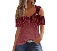 Keepink Cold Shoulder Tops for Women UK Plus Size 8-22 Blouse Womens Summer Tops Short Sleeve V Neck T Shirts Eleagnt Shirt Dressy Casual Top Going Out Pullover Trendy Clothes Sale A Red