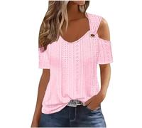 Keepink Cold Shoulder Tops for Women UK Plus Size 8-22 Blouse Womens Summer Tops Short Sleeve V Neck T Shirts Eleagnt Shirt Dressy Casual Top Going Out Pullover Trendy Clothes Sale