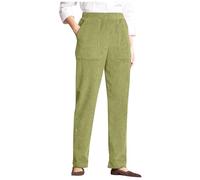 Keepink Corduroy Trousers Women Elasticated Waist with Pocket Casual Pants Trousers Relax Fit Ladies Full Length Trousers Stretchy Lightweight Pants Straight Leg Trouser