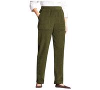 Keepink Corduroy Trousers Women Elasticated Waist with Pocket Casual Pants Trousers Relax Fit Ladies Full Length Trousers Stretchy Lightweight Pants Straight Leg Trouser
