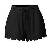 Keepink Cotton Linen Shorts for Women - Plus Size Drawstring Beach Shorts With Elastic Waist, Solid Lace Casual Tracksuit Bottoms, Ladies Pyjama S-5XL