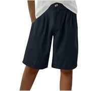 Keepink Cotton Linen Shorts for Women UK Knee Length Bermuda Shorts Summer Loose Fit Wide Leg Half Trousers Ladies High Waisted Short Pants with Pockets Casual Going Out Holiday Bottoms