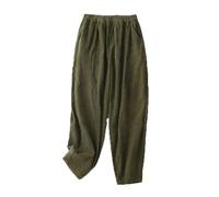 Keepink Cropped Trousers Women Solid Color High Waist Loose Wide Leg Corduroy Trousers Versatile Stylish Dailywear Casual Baggy Trousers Elastic Waist Pant with Pockets