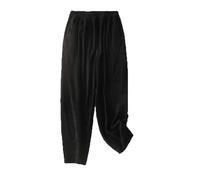 Keepink Cropped Trousers Women Solid Color High Waist Loose Wide Leg Corduroy Trousers Versatile Stylish Dailywear Casual Baggy Trousers Elastic Waist Pant with Pockets