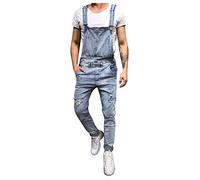 Keepink Denim Dungarees for Men UK Plus Size Long Pants Jeans Overalls Workwear Adjustable Strap Dungaree Mens Casual Sleeveless Rompers Suspender Playsuits Jumpsuits Pocket