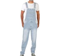Keepink Denim Dungarees for Men UK Plus Size Long Pants Jeans Overalls Workwear Adjustable Strap Dungaree Mens Casual Sleeveless Rompers Suspender Playsuits Jumpsuits Pocket