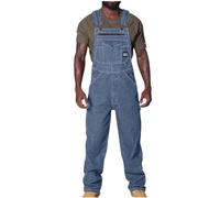 Keepink Denim Dungarees for Men UK Plus Size Long Pants Jeans Overalls Workwear Adjustable Strap Dungaree Mens Casual Sleeveless Rompers Suspender Playsuits Jumpsuits Pocket