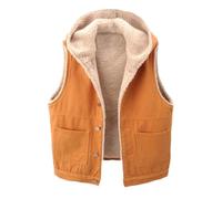 Keepink Denim Waistcoats for Women Winter Hooded Vest Jean Jackets Sherpa Fleece Snug Lined Sleeveless Padded Gilet Cropped Hoodies Bodywarmer Cosy Casual Outerwear Warm Coats Plus Size S-3XL