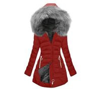 Keepink Down Coats for Women with Faux Fur Hood Thicken Warm Puffer Jacket Packable Quilted Jackets Winter Casual Overcoat Mid Long Trench Coat Pockets Zip Hoodies Sale
