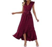 Keepink Dresses for Women UK Elegant Wedding Guest Dress Boho Swiss Dot Sleeveless Sundress V Neck Wrap Dresses Slit Belted Maxi Dress Womens Summer Dresses Size 8-16 Sale
