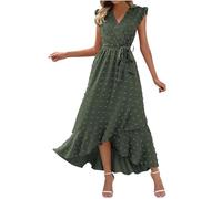 Keepink Dresses for Women UK Elegant Wedding Guest Dress Boho Swiss Dot Sleeveless Sundress V Neck Wrap Dresses Slit Belted Maxi Dress Womens Summer Dresses Size 8-16 Sale